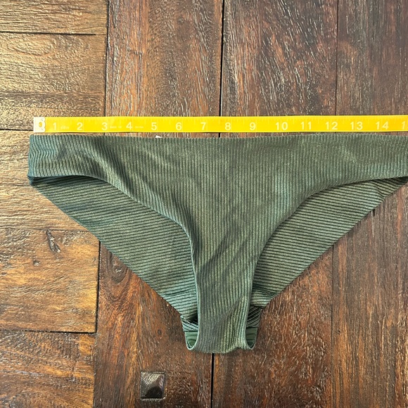 Aerie Olive Green Shine Ribbed Bikini- Triangle Top and Cheeky Bottoms - Picture 10 of 14